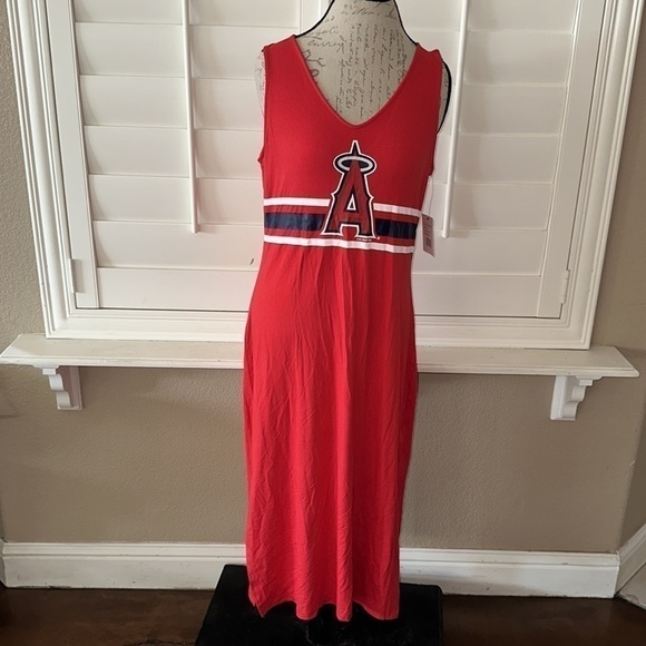 Los Angeles Angels G-III 4Her by Carl Banks Red/Navy Opening Day Maxi Dress - Picture 3 of 13